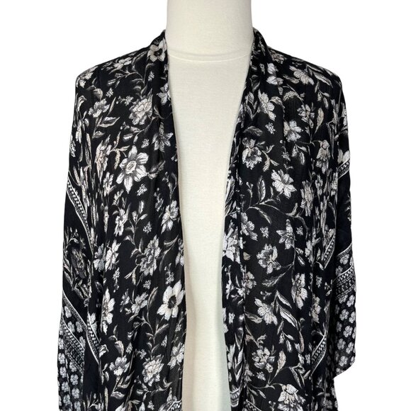 Time And Tru Floral Kimono Womens Black Size Small/Medium New - Picture 4 of 11